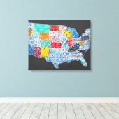 ライセンスプレートグレーのアメリカ合衆国の地図 キャンバスプリント (インサイチュ (ウッドフロア))