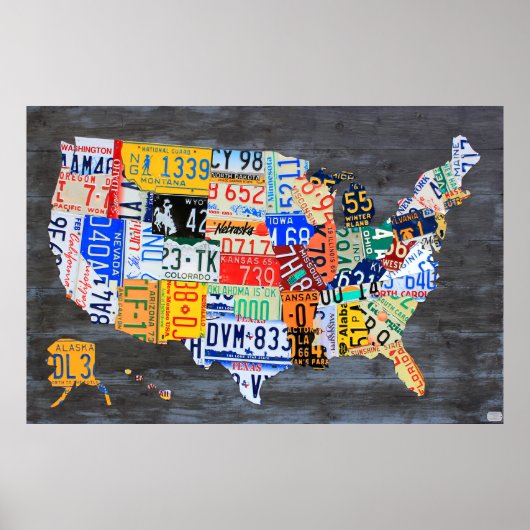 ライセンスプレートグレーウッドプランクスのアメリカ合衆国の地図 ポスター (正面)