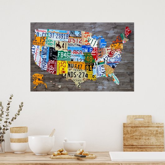 ライセンスプレートグレーウッド2016のアメリカ合衆国の地図 ポスター (キッチン)