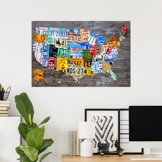 ライセンスプレートグレーウッド2016のアメリカ合衆国の地図 ポスター (ホームオフィス)