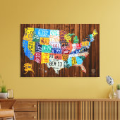 ライセンスプレートパイン統一された州の地図 キャンバスプリント (インサイチュ (リビング))