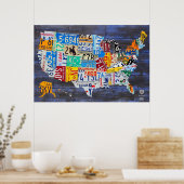 ライセンスプレートブルー統一された州のマップ。13 ポスター (キッチン)