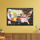 ライセンスプレートマップ（米国） – 暖色/黒 キャンバスプリント (インサイチュ (リビング))