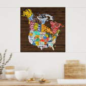 ライセンスプレート北アメリカの地図 – カナダと米国 ポスター (キッチン)