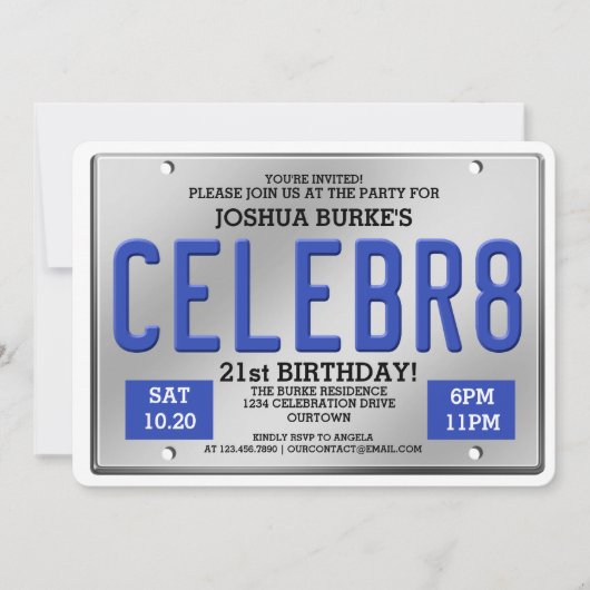 ライセンスプレート誕生日招待状 招待状 (正面)