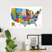 ライセンスプレート2014年のアメリカ合衆国の地図 ポスター (ホームオフィス)