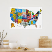 ライセンスプレート2014年のアメリカ合衆国の地図 ポスター (キッチン)