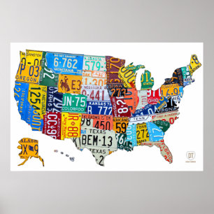 ライセンスプレート2014年のアメリカ合衆国の地図 ポスター