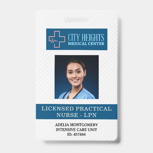 ライセンス付き実用ナースLPN名写真IDロゴ バッジ (正面)