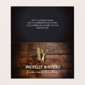 ライセンス理容師レザー金ゴールドコームとハサミ 名刺 (外部フラット)