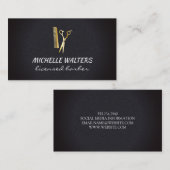 ライセンス理容師レザー金ゴールドコームとハサミ 名刺 (正面/裏面)