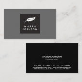 ライターおよび作家用の黒/グレーの羽毛ロゴ 名刺 (正面/裏面)