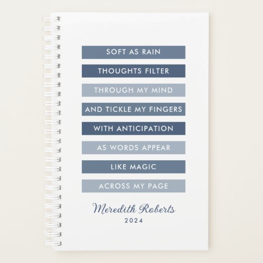 ライターのための青い詩の色合パーソナライズされたい プランナー手帳 (正面)