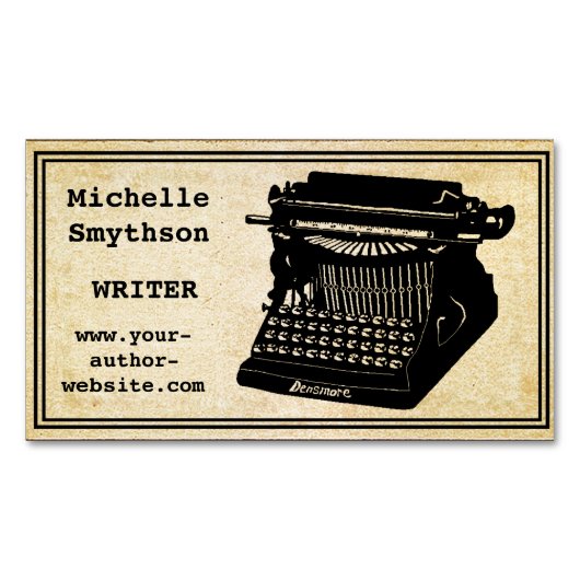 ライターアンティークタイプライター名とWebサイト マグネット名刺 (正面)