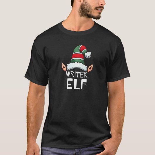 ライターエルフ クリスマス ホリデー サンタの小人 Tシャツ (正面)