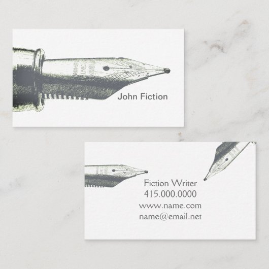 ライターヴィンテージシルバー万年筆ペンNibロゴ 名刺 (正面/裏面)