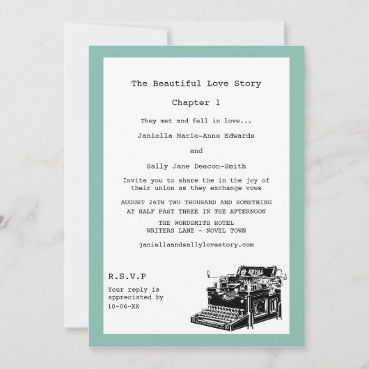 ライターヴィンテージタイプライターレズビ結婚アンズ 招待状 (正面)