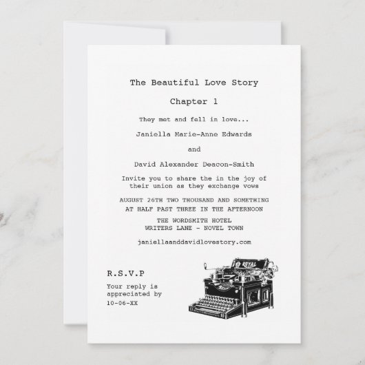ライターヴィンテージタイプライ結婚ター 招待状 (正面)