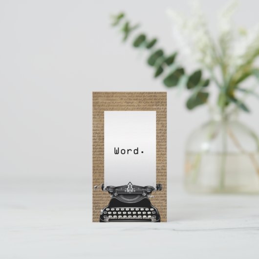 ライターヴィンテージ古いスクリプトとタイプライター 名刺 (スタンド正面)