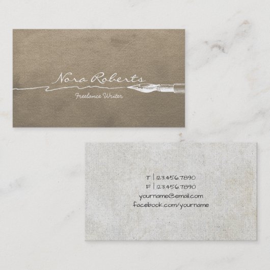 ライター作家エディタ白いディップペンブラウン紙 名刺 (正面/裏面)