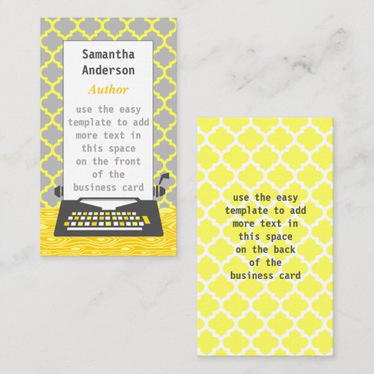 ライター作家タイプライモダンターグレーイエロー 名刺 (正面/裏面)