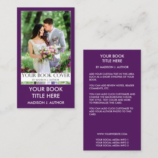 ライター作家ブックの表紙(紫または色を選択) 名刺 (正面/裏面)