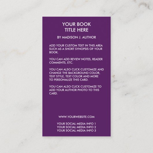 ライター作家ブックの表紙(紫または色を選択) 名刺 (裏面)