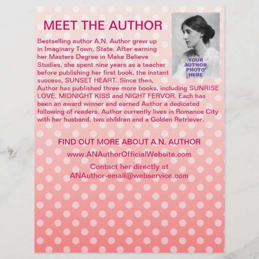 ライター作家ブックプロモーションピンクホワイト水玉模様 チラシ (裏面)