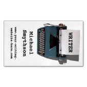 ライター作家レトロタイプライターオンホワイト紙 マグネット名刺 (正面)