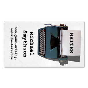 ライター作家レトロタイプライターオンホワイト紙 マグネット名刺