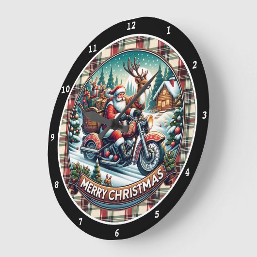ライダすてきーサンタ» – オートバイクリスマス ラージ壁時計 (傾斜)
