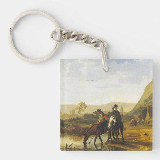 ライダー付きの川の風景Aelbert Cuyp キーホルダー (正面)