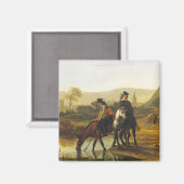 ライダー付きの川の風景Aelbert Cuyp マグネット (正面/裏面)