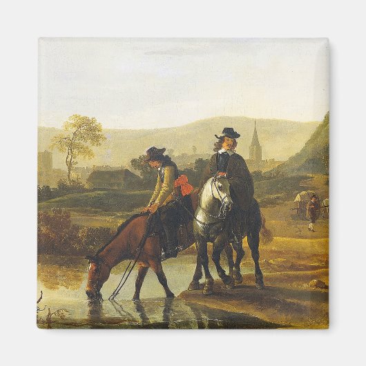 ライダー付きの川の風景Aelbert Cuyp マグネット (正面)