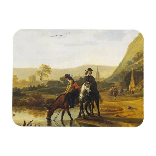 ライダー付きの川の風景Aelbert Cuyp マグネット (横)