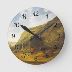 ライダー付きの川の風景Aelbert Cuyp ラウンド壁時計