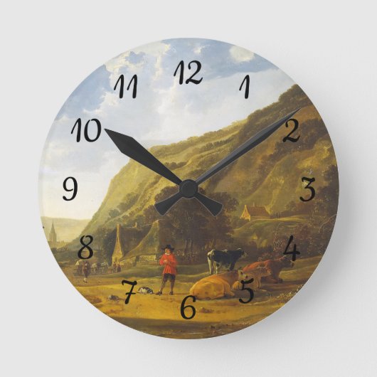ライダー付きの川の風景Aelbert Cuyp ラウンド壁時計 (正面)