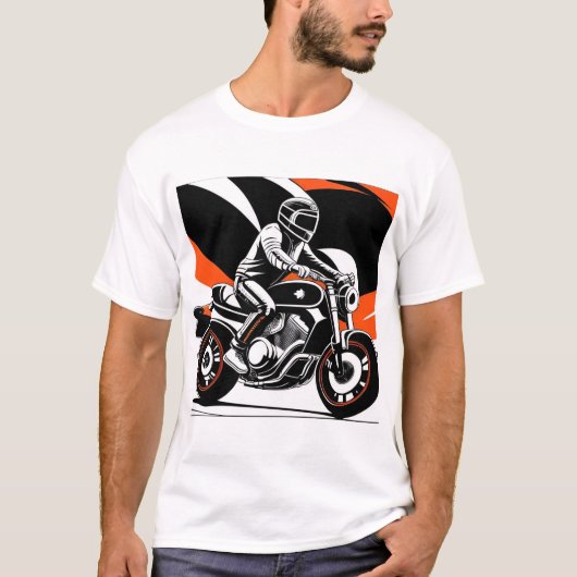 ライダー付きダイナミックバイクイラストレーション Tシャツ (正面)