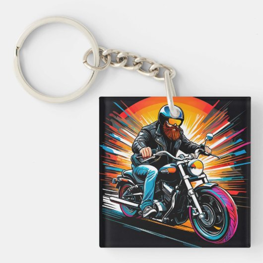 ライダー付きバイクイラストレーション キーホルダー (正面)