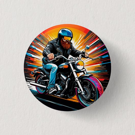 ライダー付きバイクイラストレーション 缶バッジ (正面)