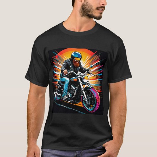 ライダー付きバイクイラストレーション Tシャツ (正面)