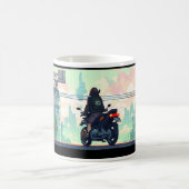 ライダー及びオートバイのピクセルアート コーヒーマグカップ (中央)