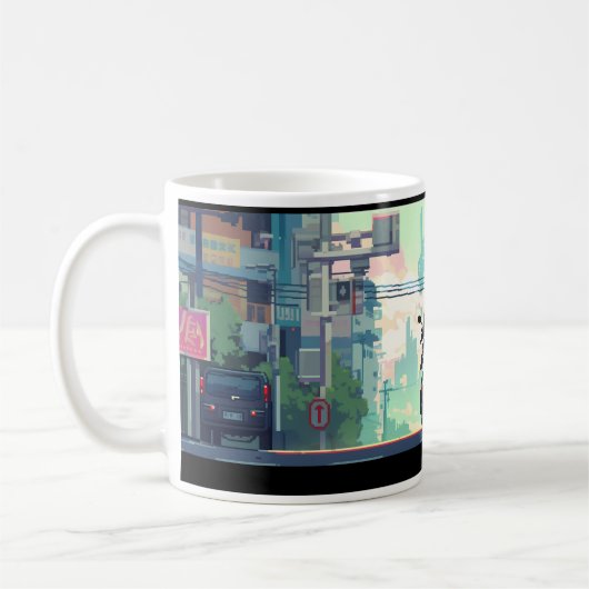 ライダー及びオートバイのピクセルアート コーヒーマグカップ (左)