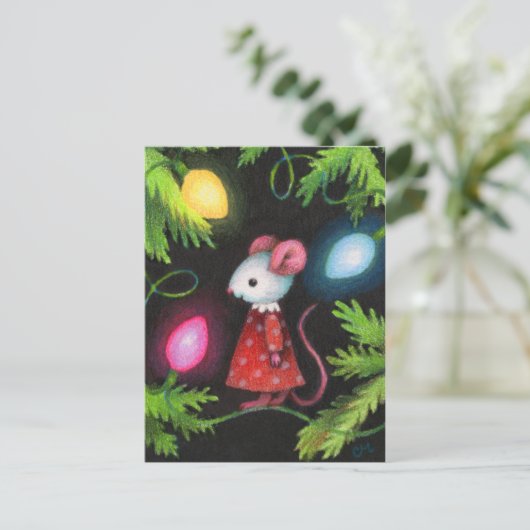 ライツかわいらし – キュートなクリスマスツリーマウスアート シーズンポストカード (スタンド正面)