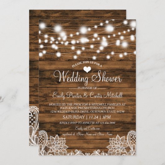 ライツウッド&レースウェディングシャワー招待状 招待状 (正面/裏面)