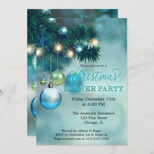 ライツエレガントきらめくクリスマスディナーパーティー 招待状 (正面/裏面)