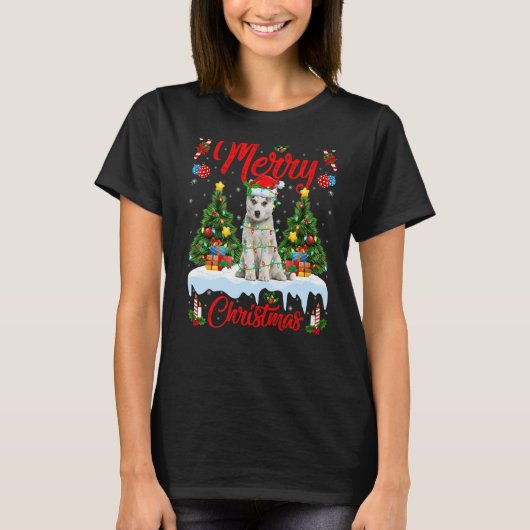 ライツクリスマスツリーサンタシベリアハスキードッグクリスマ Tシャツ (正面)