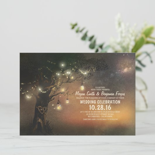 ライツツリー&メイソンジャース素朴結婚式招待状 招待状 (スタンド正面)