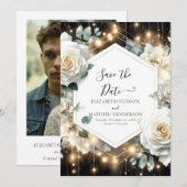 ライツミニマルホワイトローズ結婚ズ セーブザデート (正面/裏面)