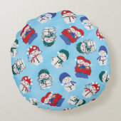 ライツ白熱［赤熱］光を放つウィンター疑問に思雪だるまクリスマス ラウンドクッション (裏面)